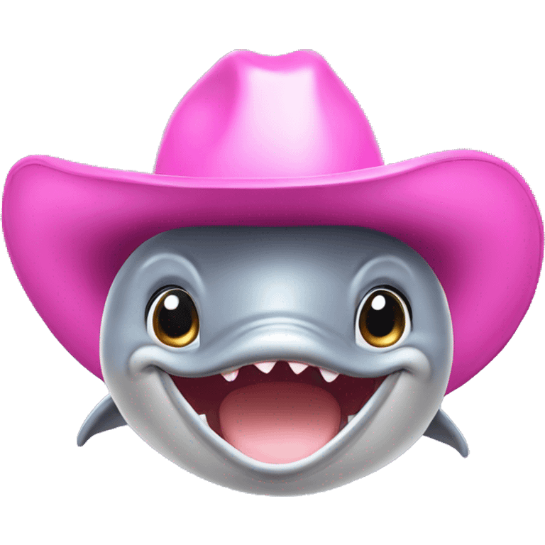 Dolphin with pink cowboy hat and silly face, frontal view emoji