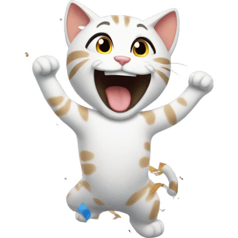 Cat cheering with confetti around emoji