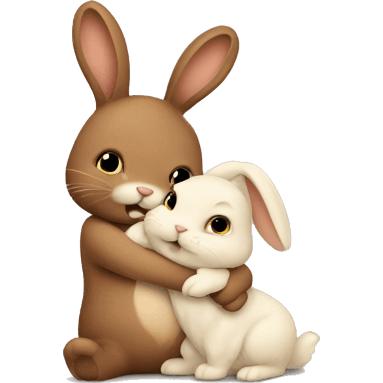 Brown bunny hugging beige bunny emoji