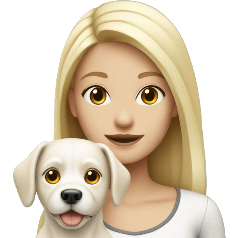 a blonde girl with a white dog emoji