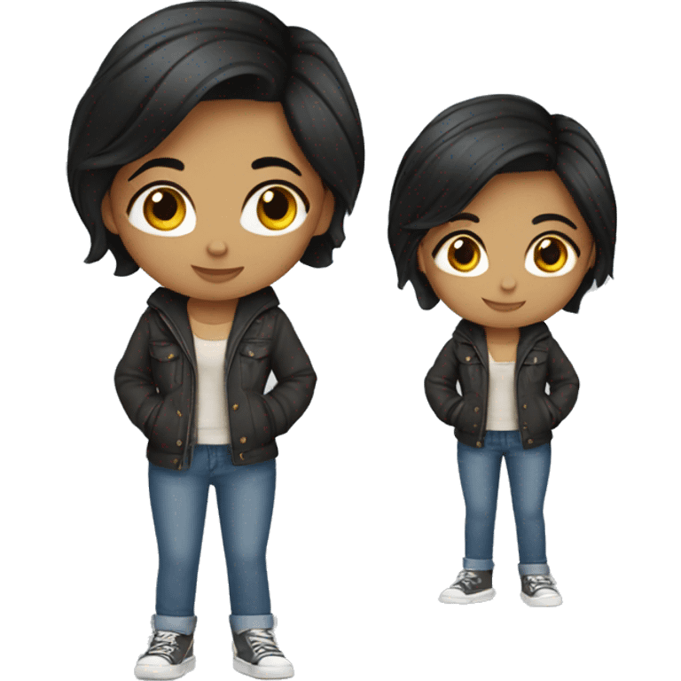 INDIAN  girl black short hair jeans and top and jacket emoji