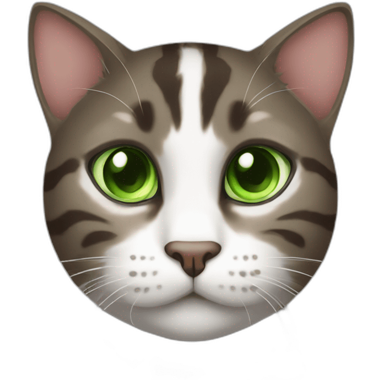 Dark Brown and white tabby cat with green eyes emoji