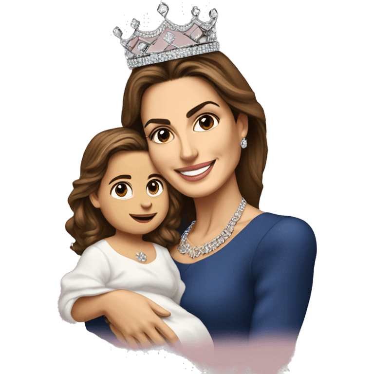 Queen rania of Jordan holding a baby girl and wearing diamond crown  emoji