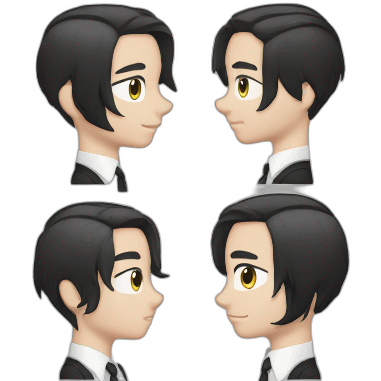 androgynous white boy bang black straight hair white shirt black tie emoji