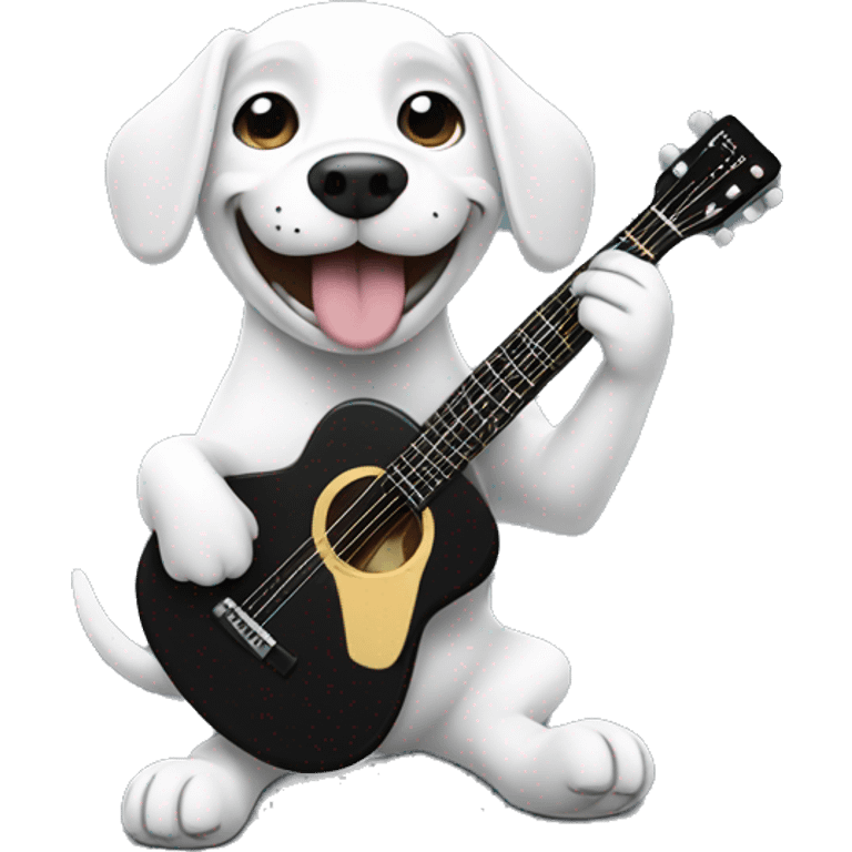 Smiling black and white dog playing on a guitar  emoji