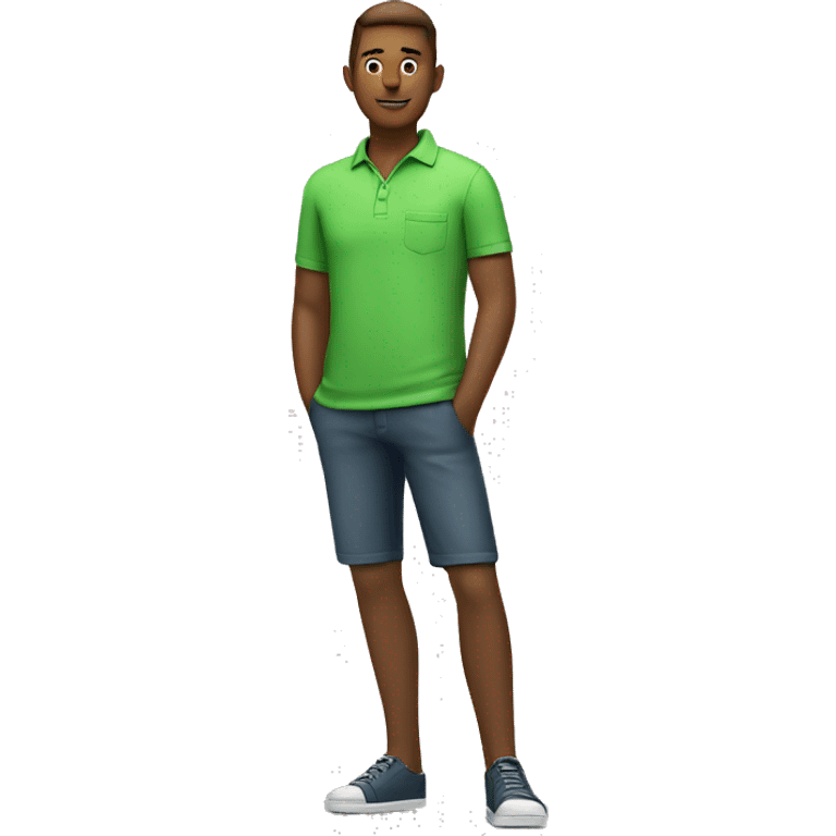 white guy wearing apple green polo shirt while arms in the pocket emoji