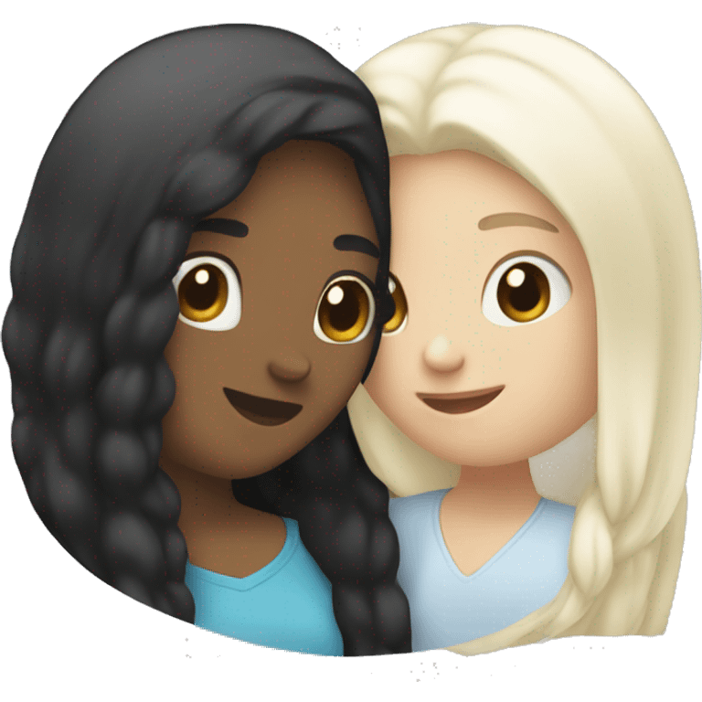 Lesbians kiss. They have long black hair and white skin color. emoji