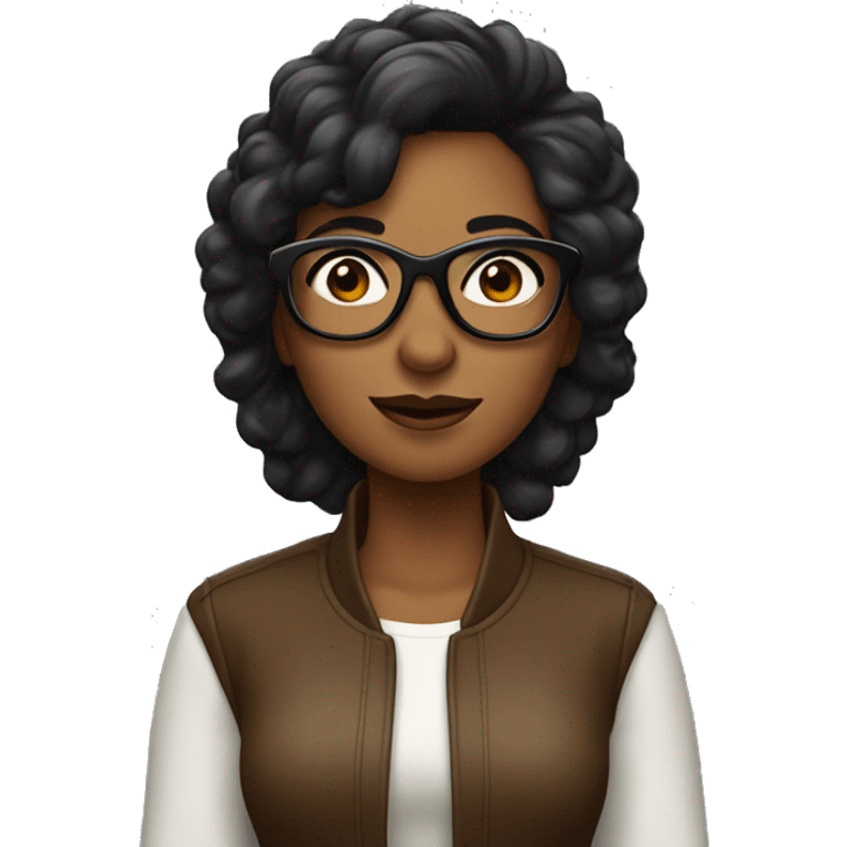 Mujer negra con gafas,pelo corto negro y cantando emoji