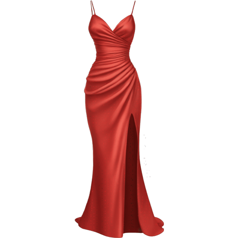 Red satin evening gown with spaghetti straps, a V-neck, ruched waist, and a high side slit. Designed as a standalone item, without a mannequin or person, similar to the 👗 emoji style. emoji