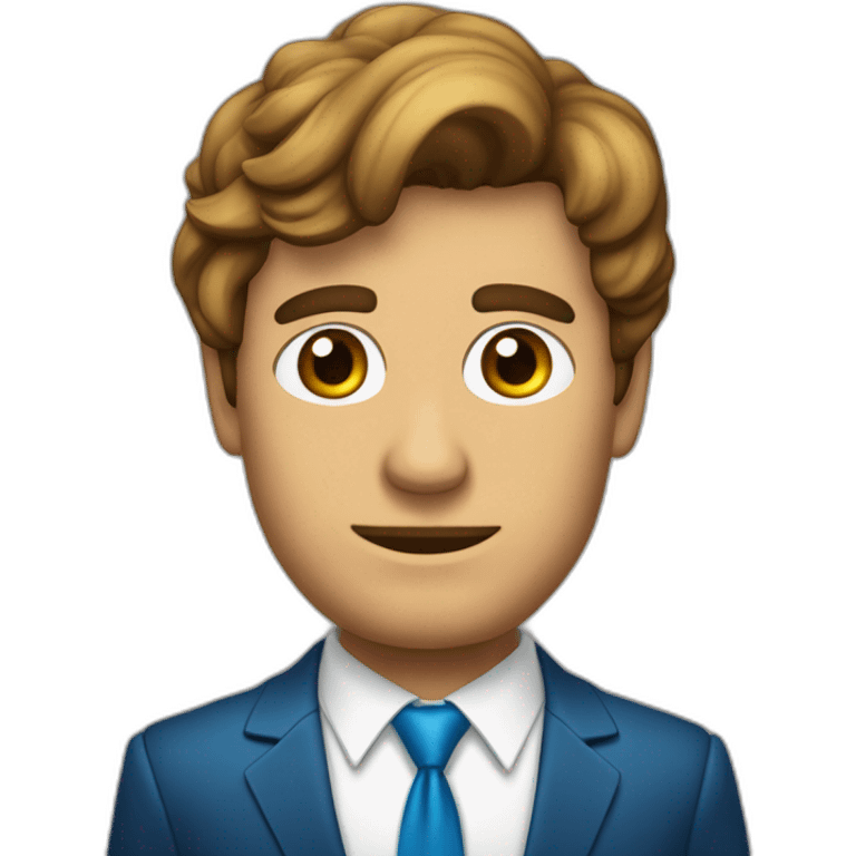 Hombre mayor con pelo castaño y desordenado ojos azules y traje de gala emoji