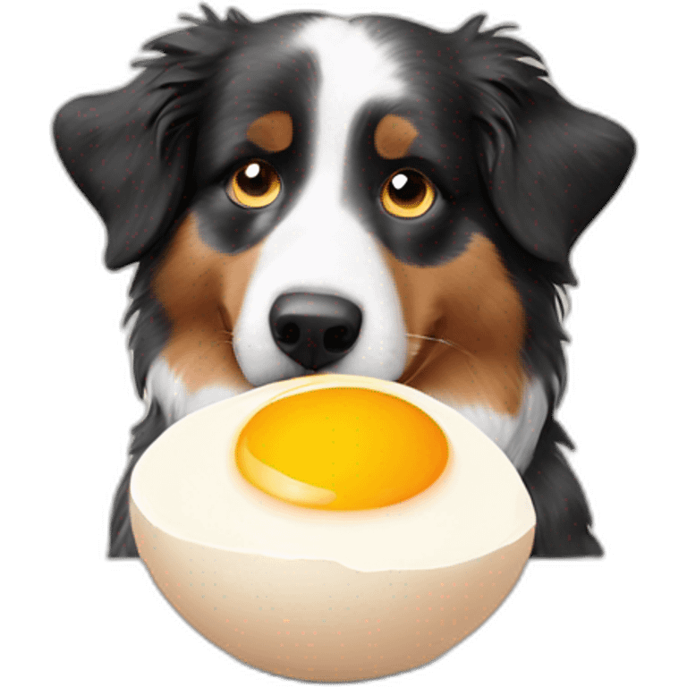 Australian Shepherd eating a egg emoji