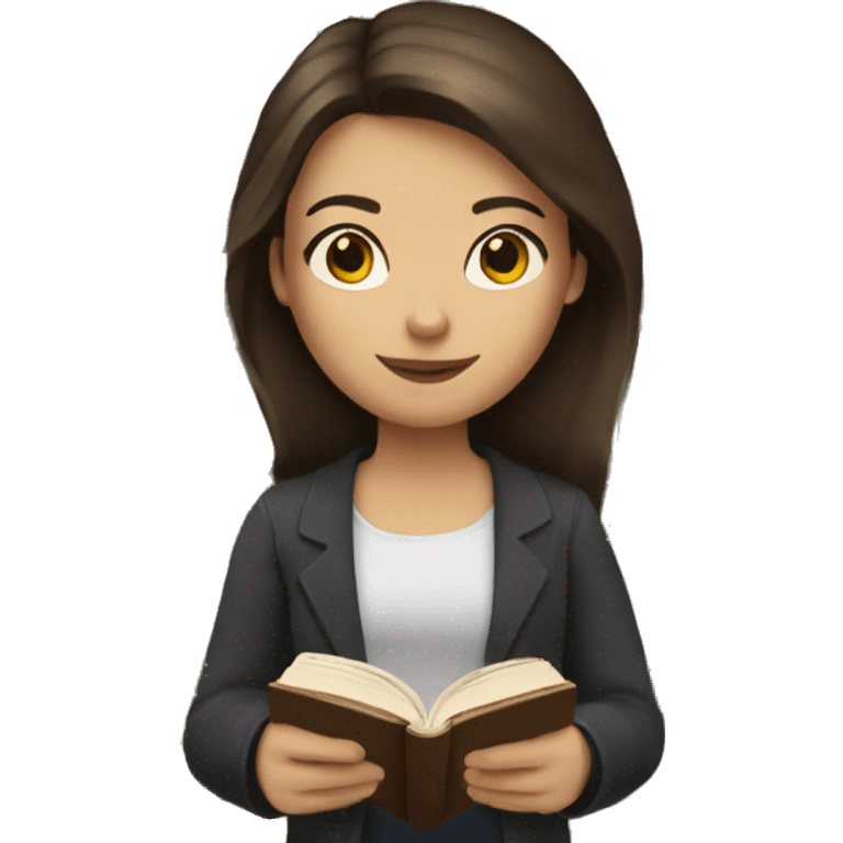 A fair-skinned brunette is reading a book. emoji