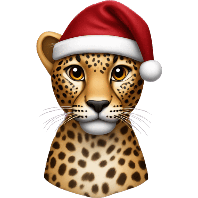 leopard wearing a burgundy santa hat emoji