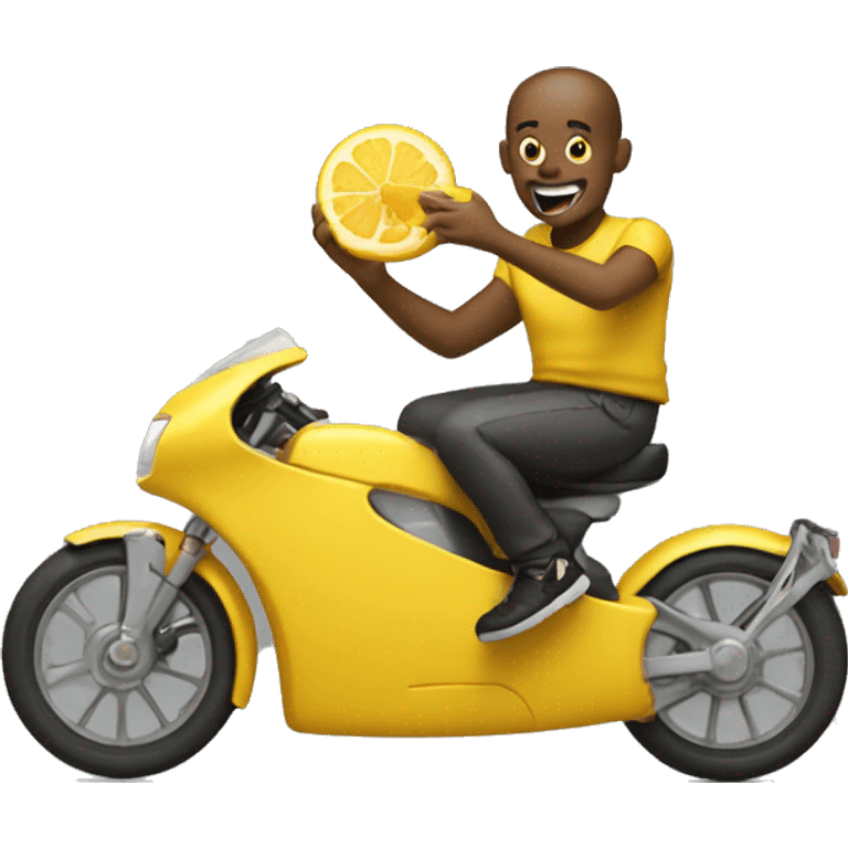 Guy eating yellow pop cycle very happy  emoji