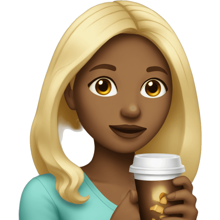 Blonde girl drinking  cofeee dark skin emoji