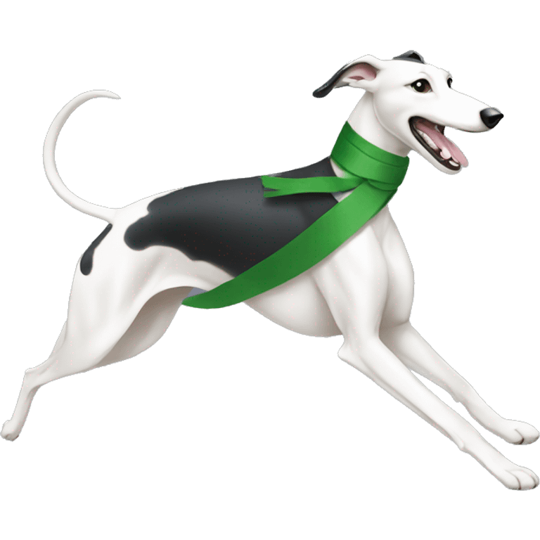 side profile Greyhound running with green sash emoji