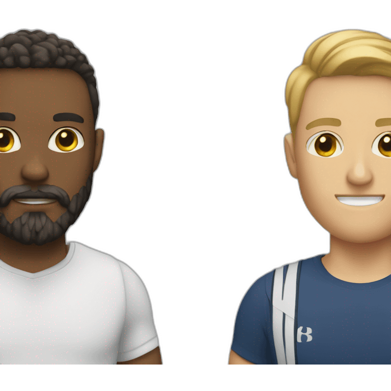 talk between two withe runners one tall skin with beard one tall and strong emoji