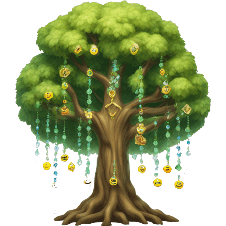 Spiritual tree with crystals hanging in it emoji