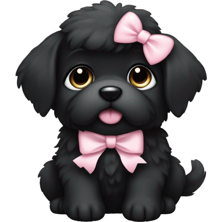 fluffy fat black puppy with pale pink bow emoji