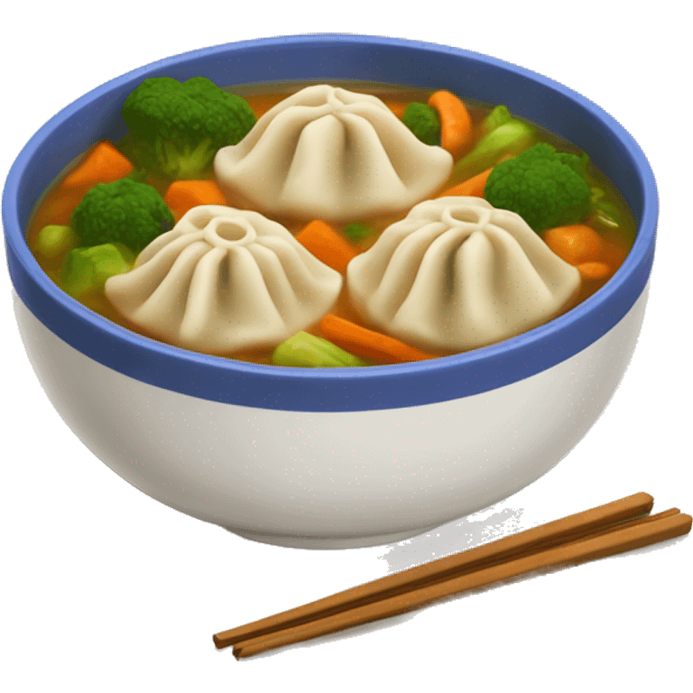 Dumplings with veggies in a soup bowl emoji