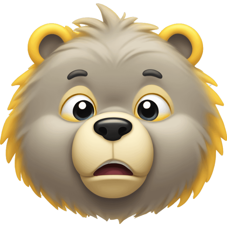  Care Bear character Funshine Bear, but make the bear angry. The bear should have furrowed eyebrows, with both brows slanting downwards towards the center to show the expression of anger. emoji