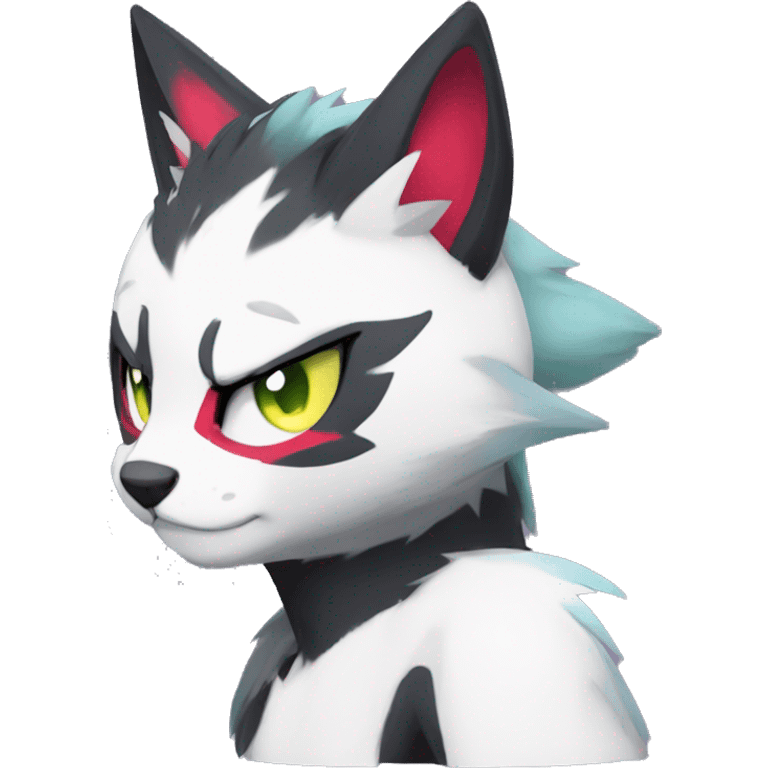 Anthro Dark Beautiful Colorful Shiny Edgy Cool Shy Grumpy FurSona Feline-Zangoose-Fakemon Emo Hair Vtuber Model emoji