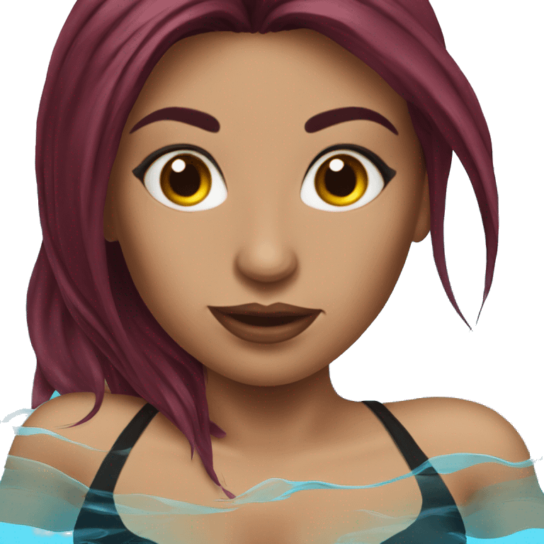 Beautiful tattooed  burgundy long haired woman swimming in a pool emoji