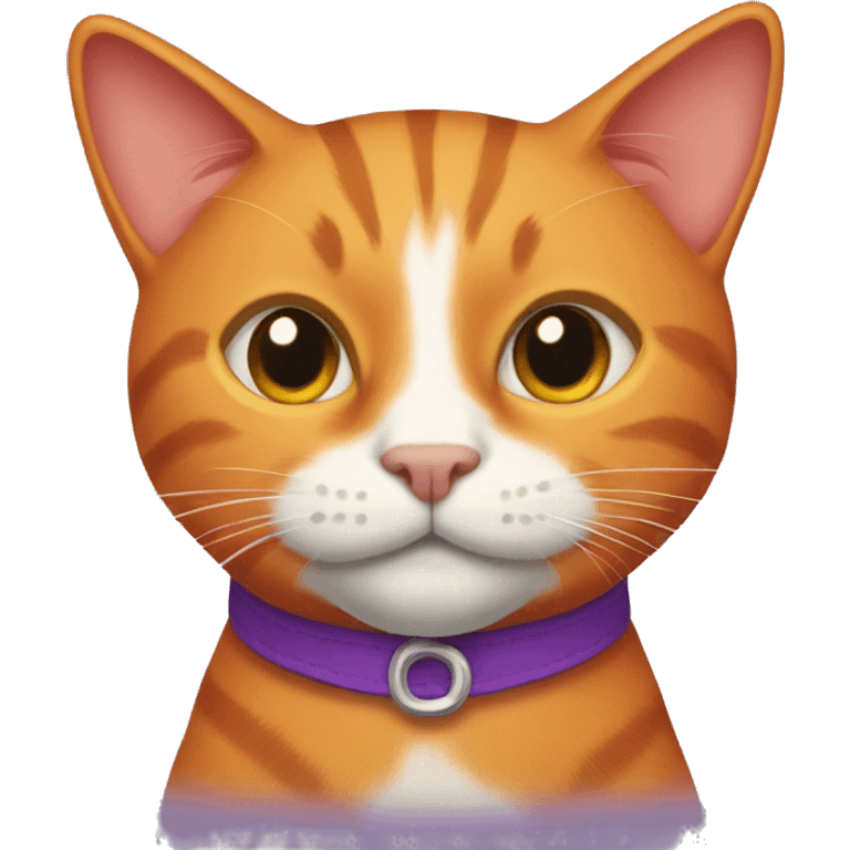 An orange cat with a purple collar emoji