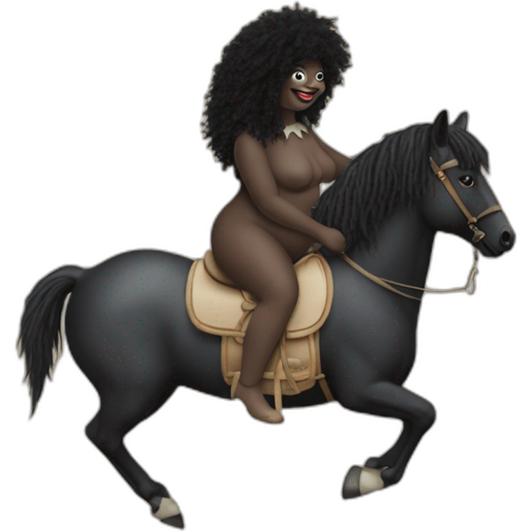 Plus size naturist gollywog on a horse emoji