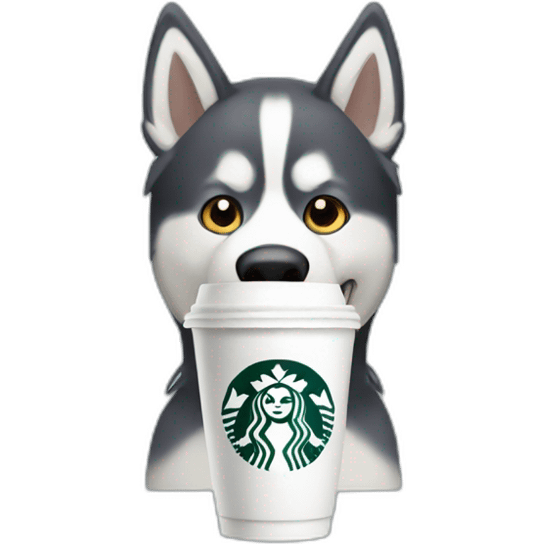 Husky with sturbucks cup on their nose emoji