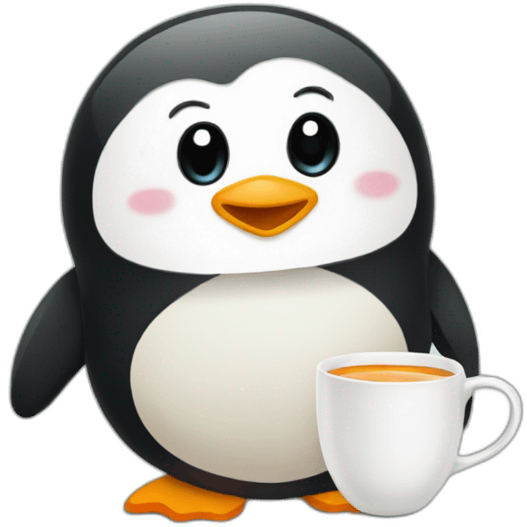 Cute Penguin drinking tea emoji