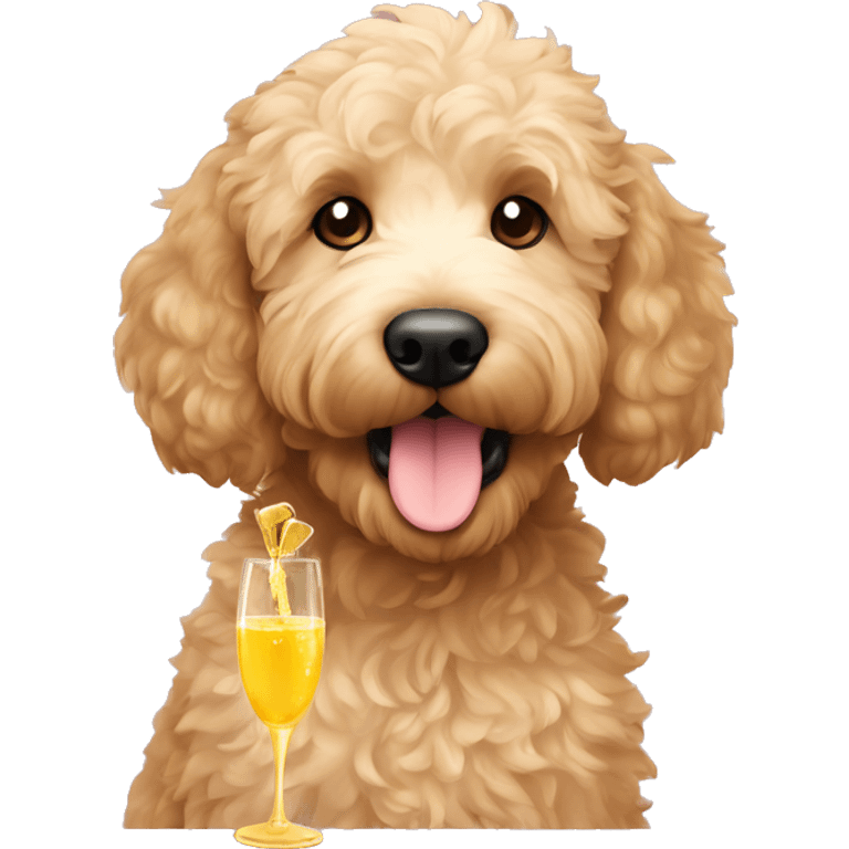 Goldendoodle with champagne toy emoji