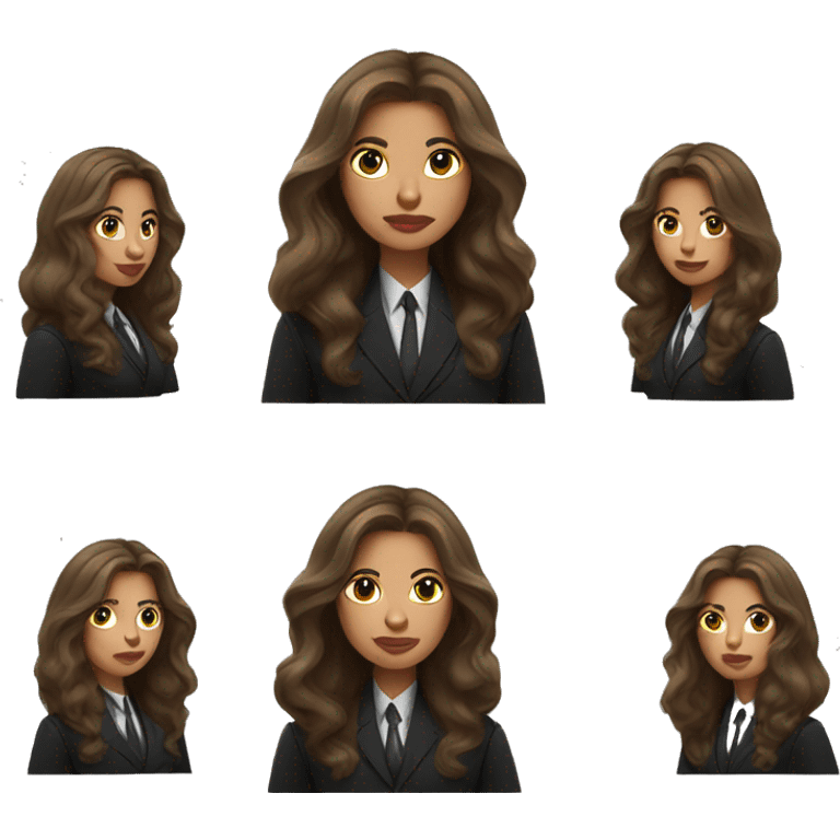 Russian brown long hair woman with big lips small nose in a black suit emoji