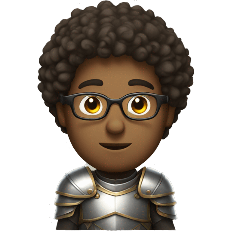 guy with curly hair and round glasses wearing armor emoji