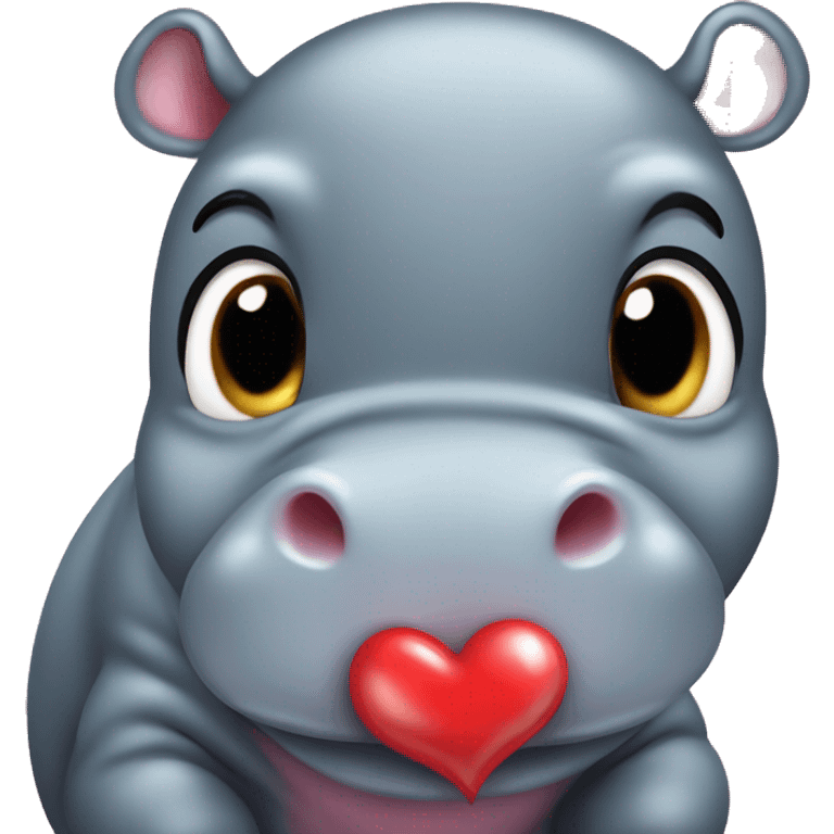 baby hippo puckering lips blowing a heart emoji