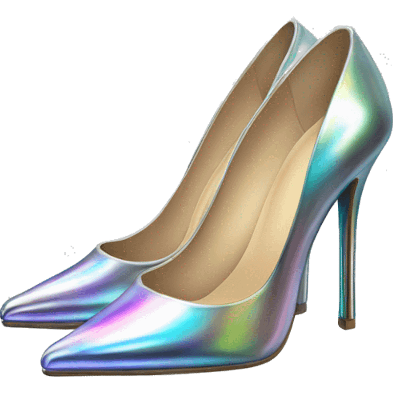 Realistic isolated top view of a pair of iridescent silver pointed toe high heel shoes. emoji