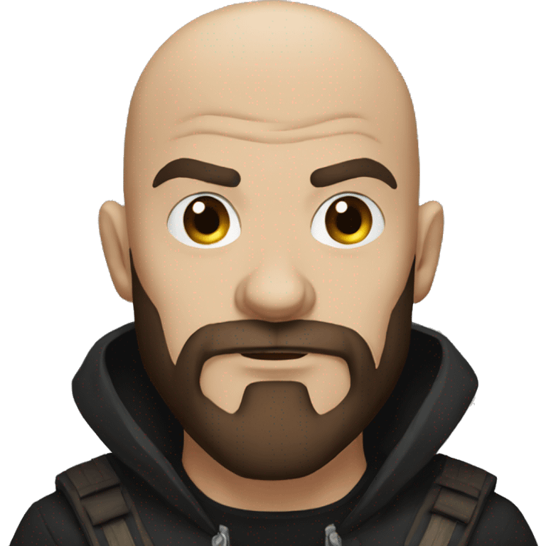 bald human rogue with brown beard and black hood angry emoji