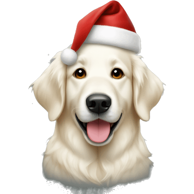 White Golden retriever face with christmas hat emoji