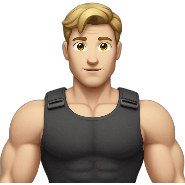 Pale skinned Fit Man With the biceps and brown hair in black shirt and gray shorts emoji