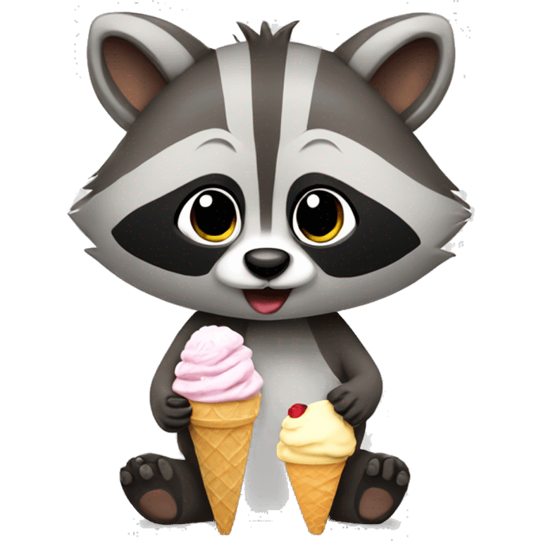 cute raccoon eating icecream emoji