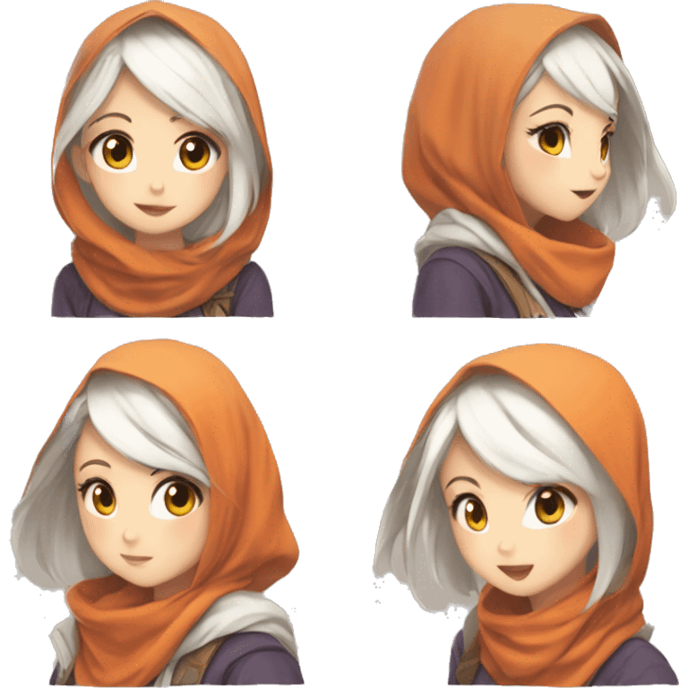 anime girl hijab sweet white skinned peanime female adventurer in orange sweater aangles right angle emoji