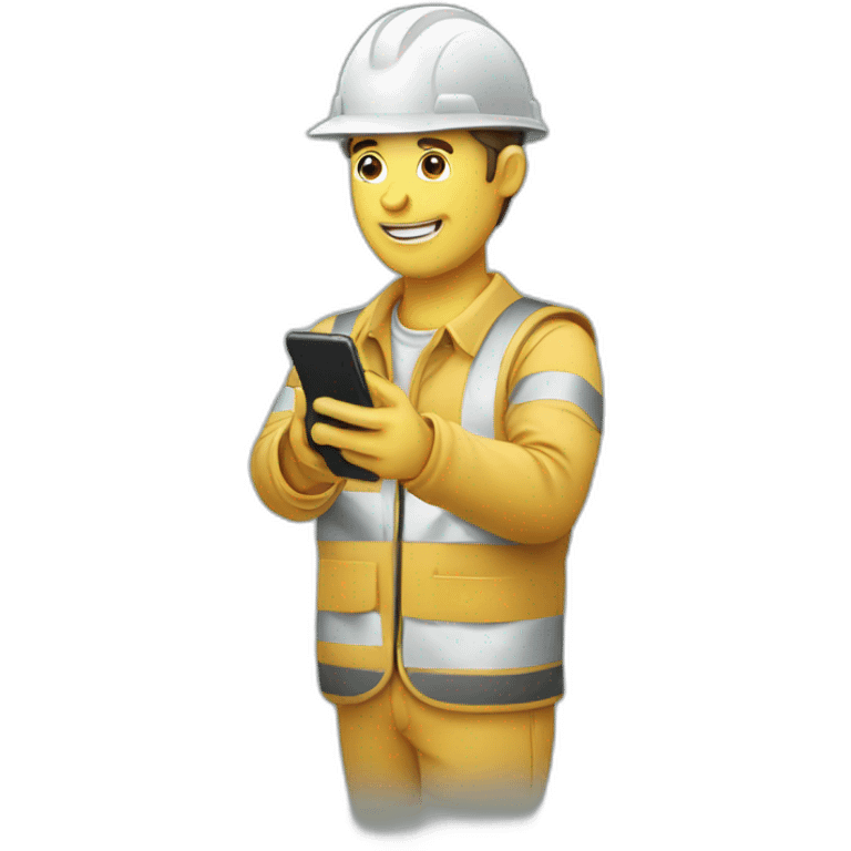 Trabajador con telefono smartphone en la mano emoji