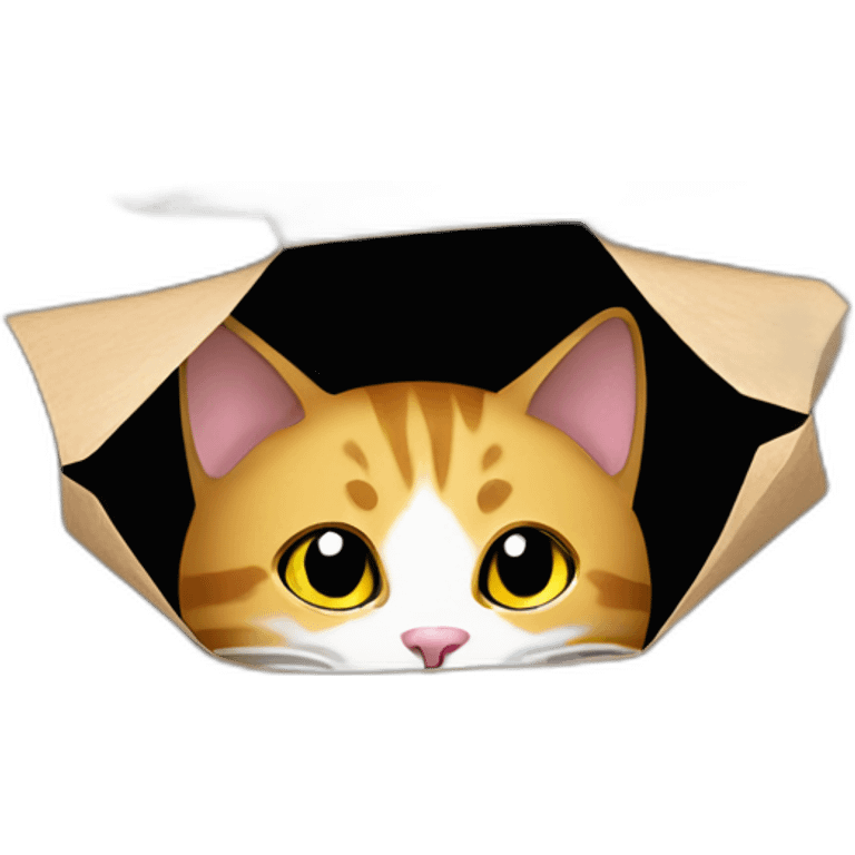 Cat hides in paper bag emoji