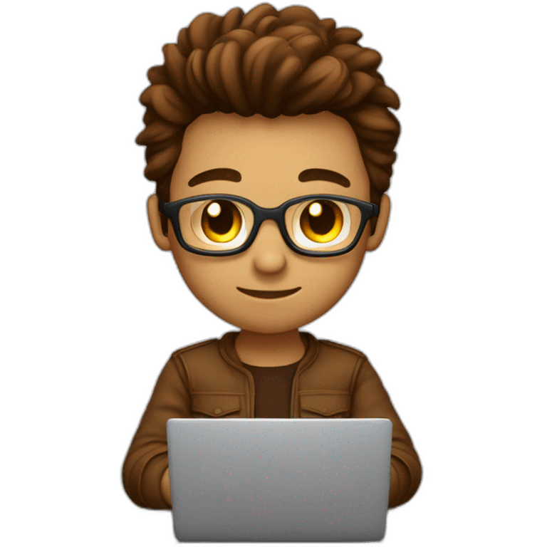 No glasses Cute programmer on his laptop with lighted skin a brown quiff and brown eyes and very little beard  emoji