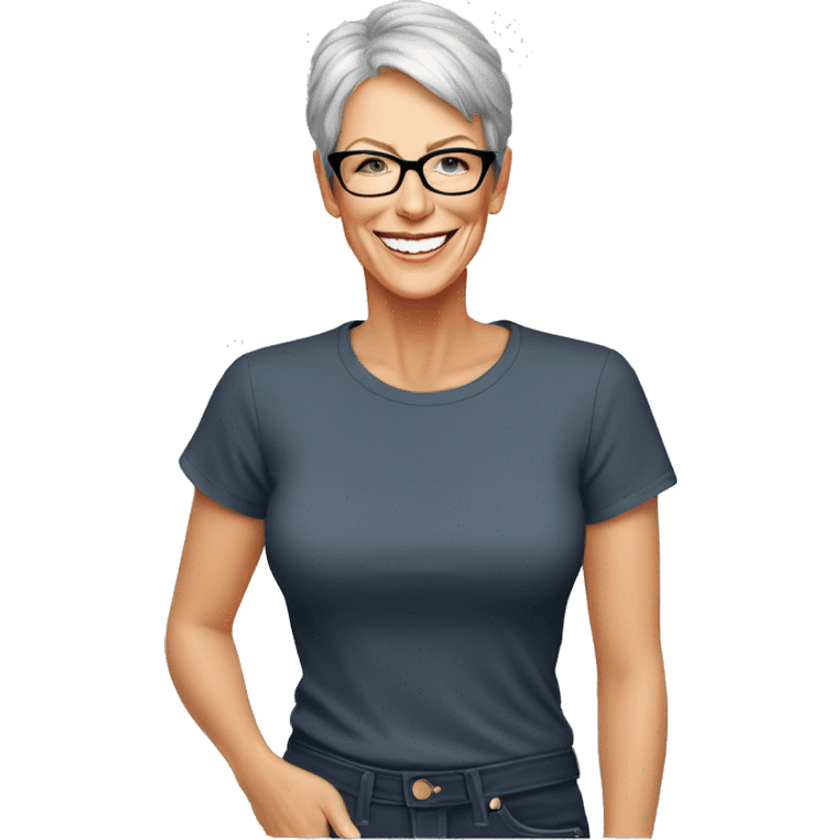 jamie lee curtis cartoon smiling wearing tee emoji