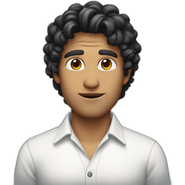 guy with a white shirt and curly black hairs emoji