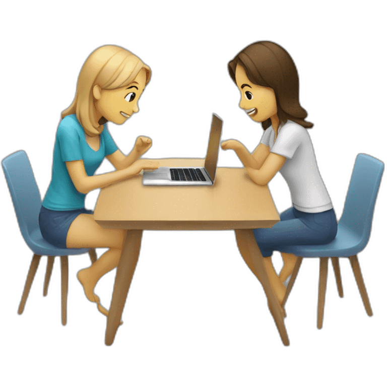 two people around a table using macbooks emoji