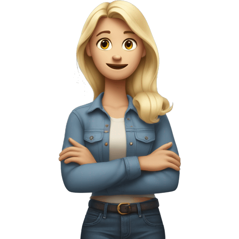 emoji pixar style very pretty blonde woman, saying no with her arms crossed, realistic style emoji