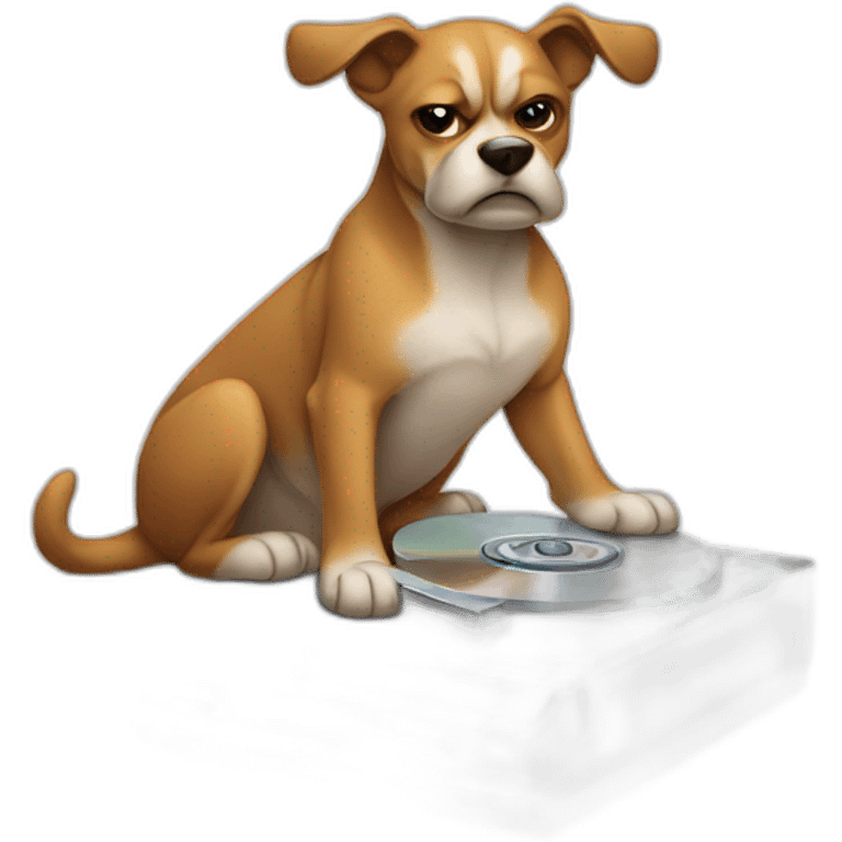 angry dog guarding a hard disk emoji