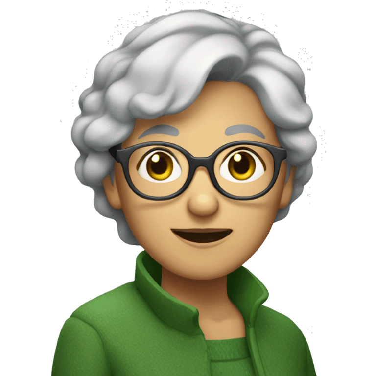 old female with short grey hair glasses green eyes emoji